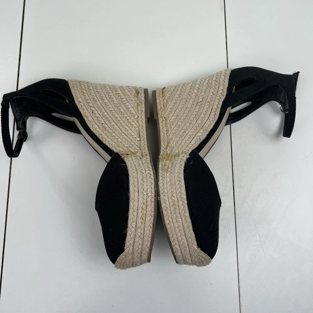 Marc Fisher Canvas Espadrille Platform Wedges Teelan Black Ankle Strap Size 7